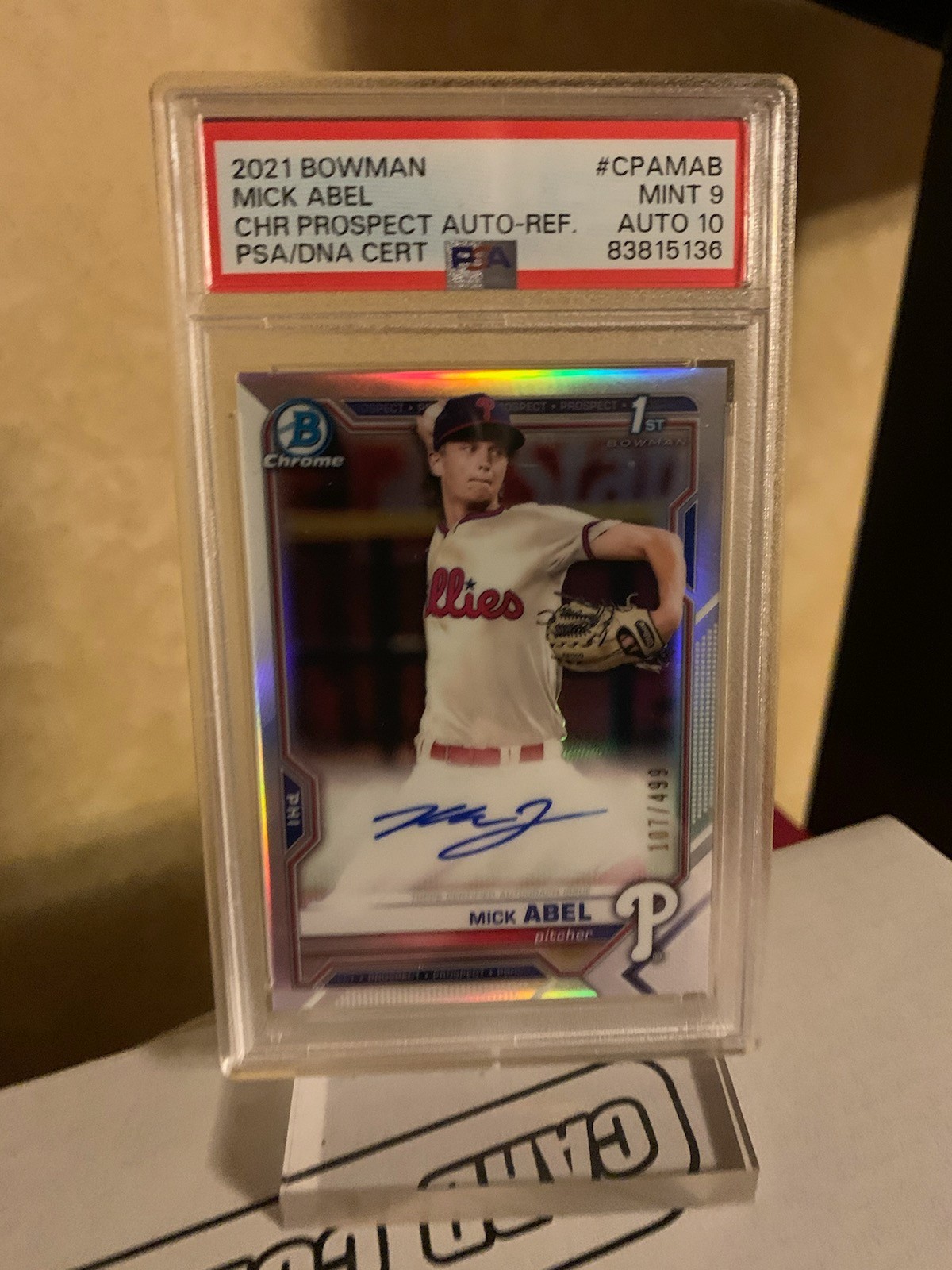 Mick Abel 2021 Bowman Chrome Refractor Auto /499 PSA 9 Auto 10 #CPA-MAB
