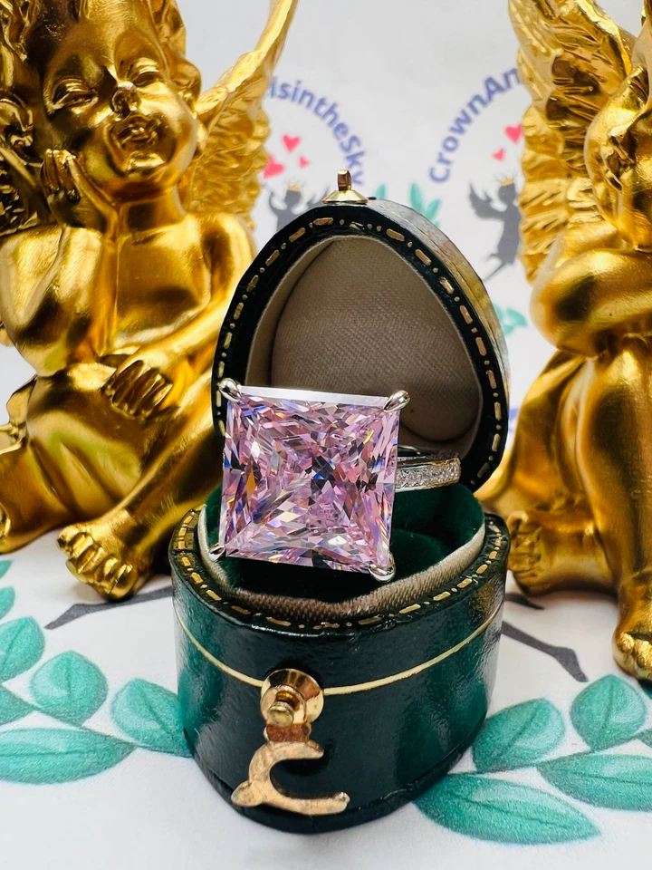 Anel de casamento 7,40 quilates corte princesa diamante safira rosa natural platina 950 - Imagem 3 de 4