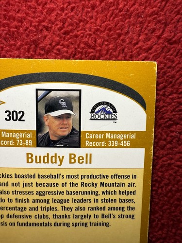 Vintage 2002 Buddy Bell Colorado Rockies Topps MLB Baseball Trading Card 302 - Picture 10 of 12