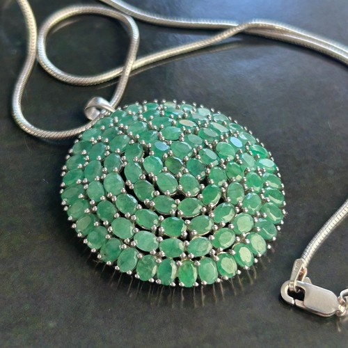 Hallmarked STERLING SILVER 925 GEMPORIA Emerald Pendant Necklace Statement 40cm - Bild 8 von 15