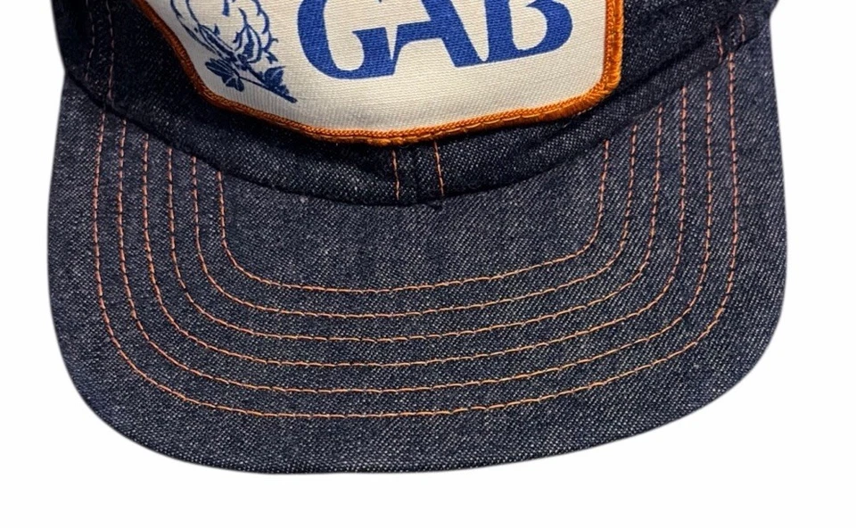 Vintage GAB Denim Hat Cap Mens 7 1/8-7 5/8 Indigo Blue Contrast Stitch USA Made - Image 3 of 4