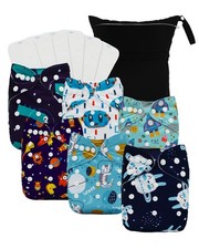 Boy Cloth Diapers Pack of 13, Baby Reusable Washable Pocket Nappy, 6pcs Diape...