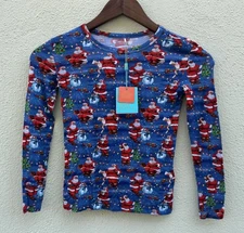 Posh Peanut Unisex 1 Piece L/S Pajama Shirt L/S Santa Clause Print Sz 7Y-8Y NWT