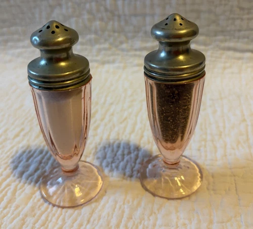 Pink Depression Salt And Pepper Shakers Glass - Set of 2