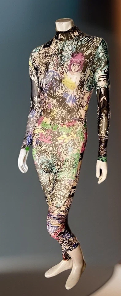 DSQUARED2 Skin Punk Mesh Bodystocking Anime & Graffitti Sz L Catsuit - Image 2 of 4