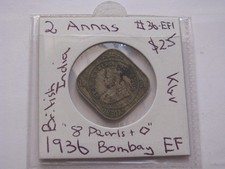 1936 2 Annas Bombay Coin Two ANNAS British India EF #36.EF1