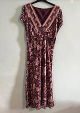 Florence + Fred Brown & Cream Floral V-Neck Wrap Short Sleeve Midi Dress 10