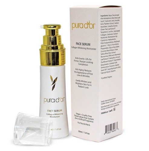 Pura D’or Collagen Whitening Moisturizing Face Serum Anti Aging 1 oz NIB