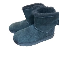 UGG Australia Mini Bailey Bow II Classic Boots Black Suede Sheepskin Lined US 8