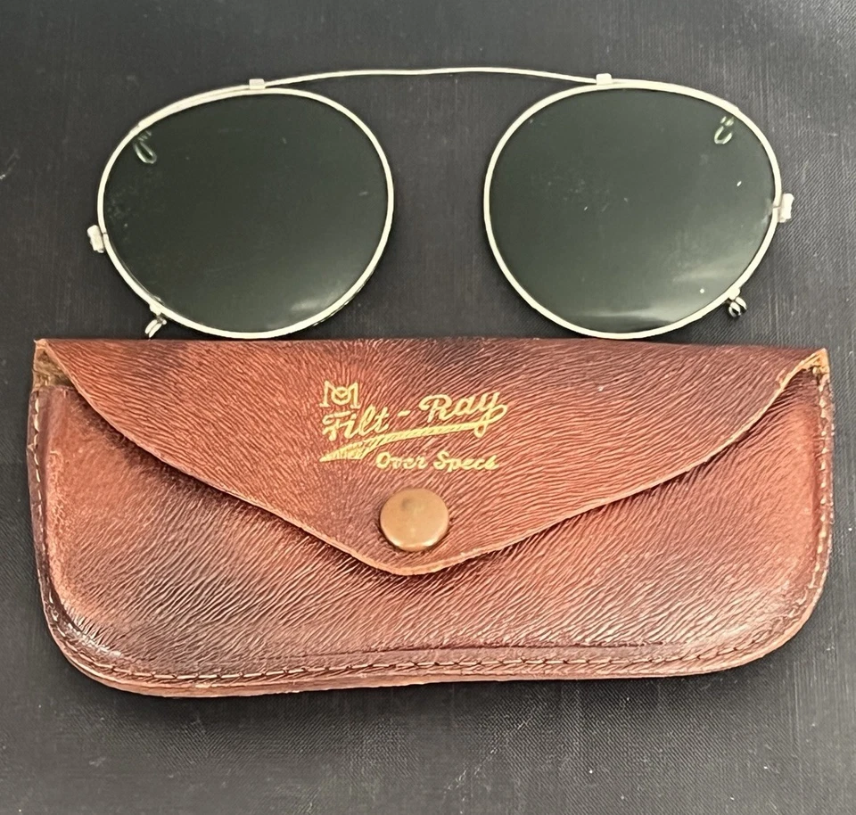 Винтажный 50-х годов Filt-Ray над спецификации авиатор стиль зажим на солнцезащитные очки кожаный чехол - Изображение 4 из 4