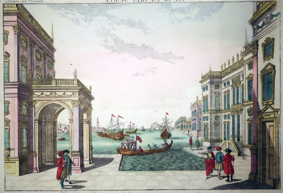 Guckkastenblatt, Hafen in Neapel, J.W. Baur/ F.X. Habermann, ~1780, Akademie - Bild 3 von 4