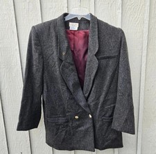 VTG Calvin Klein Studio Wool Blazer Jacket Gray 10 Double Breasted 90s Academia