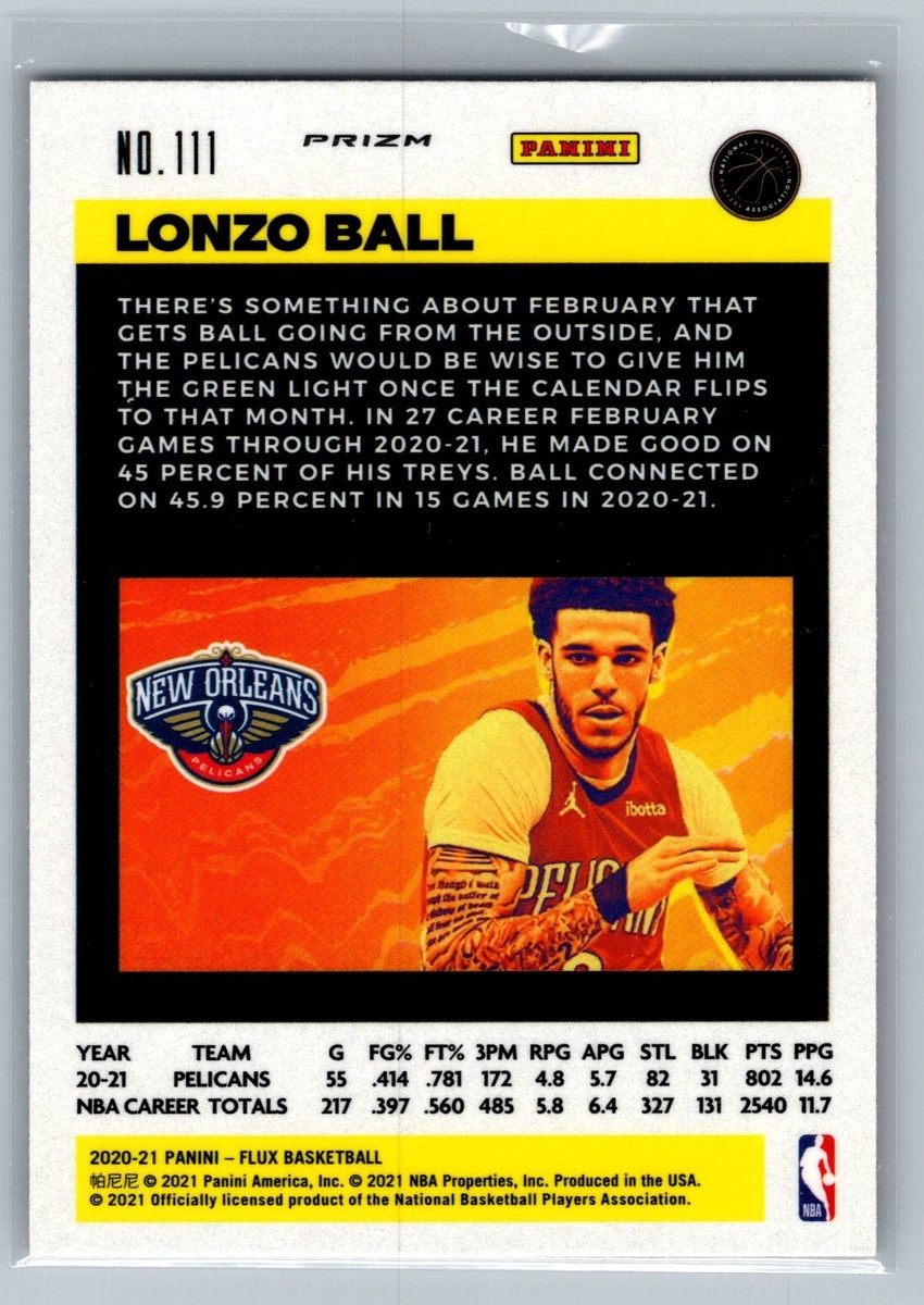 K！ 2020-21 Panini Flux #111 Lonzo Ball Fanatics Cracked Ice | eBay