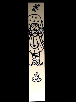 Nice Cardboard Bookmark Girl in a Polka Dot Hat Hand Drawn Drawing Unique Lola
