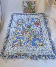 Kidsline ABC Teddy Bear Multicolor Soft Quilted Baby Blanket W/Matching Pillow