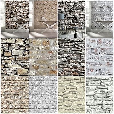 Grey White Brick Wallpaper Moroccan Stone Feature Effect Arthouse Sample