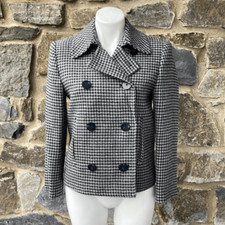 Lauren Ralph Lauren Houndstooth Double Breasted Pea Coat In Black & Gray Size 4p