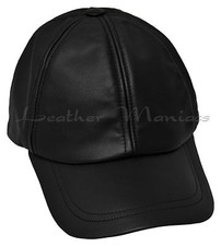 New Black REAL LEATHER Baseball Cap Basecap Base Cap   