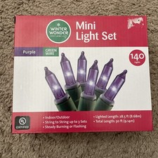 Winter Wonder Lane 140 Purple Mini Lights Green Wire Indoor/Outdoor NIB lot