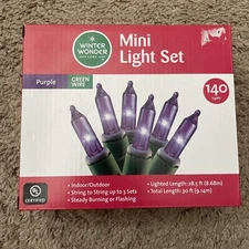 Winter Wonder Lane 140 Purple Mini Lights Green Wire Indoor/Outdoor NIB lot