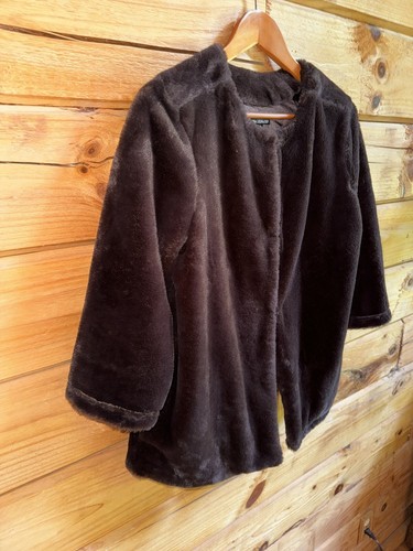 Nina Leonard Sz M 3/4-Slv Faux Fur Jacket Chocolate Brown Mob Wife - Picture 4 of 9