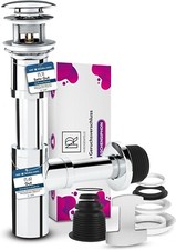 Waschbecken Siphon Sifon + Stöpsel POP UP mit Überlauf Edelstahl Ablaufgarnitur