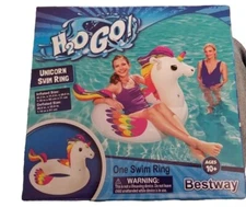 Bestway H2O Go! Unicorn Pool Swim Ring Float Brand New 43.3 × 31.5 in. x 28 In
