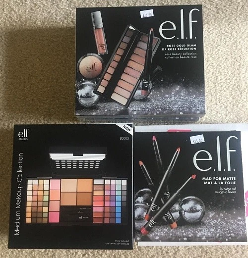 lot of 5 ELF Cosmetics lip set + Medium Makeup Collection + Rose Gold Glam  kit