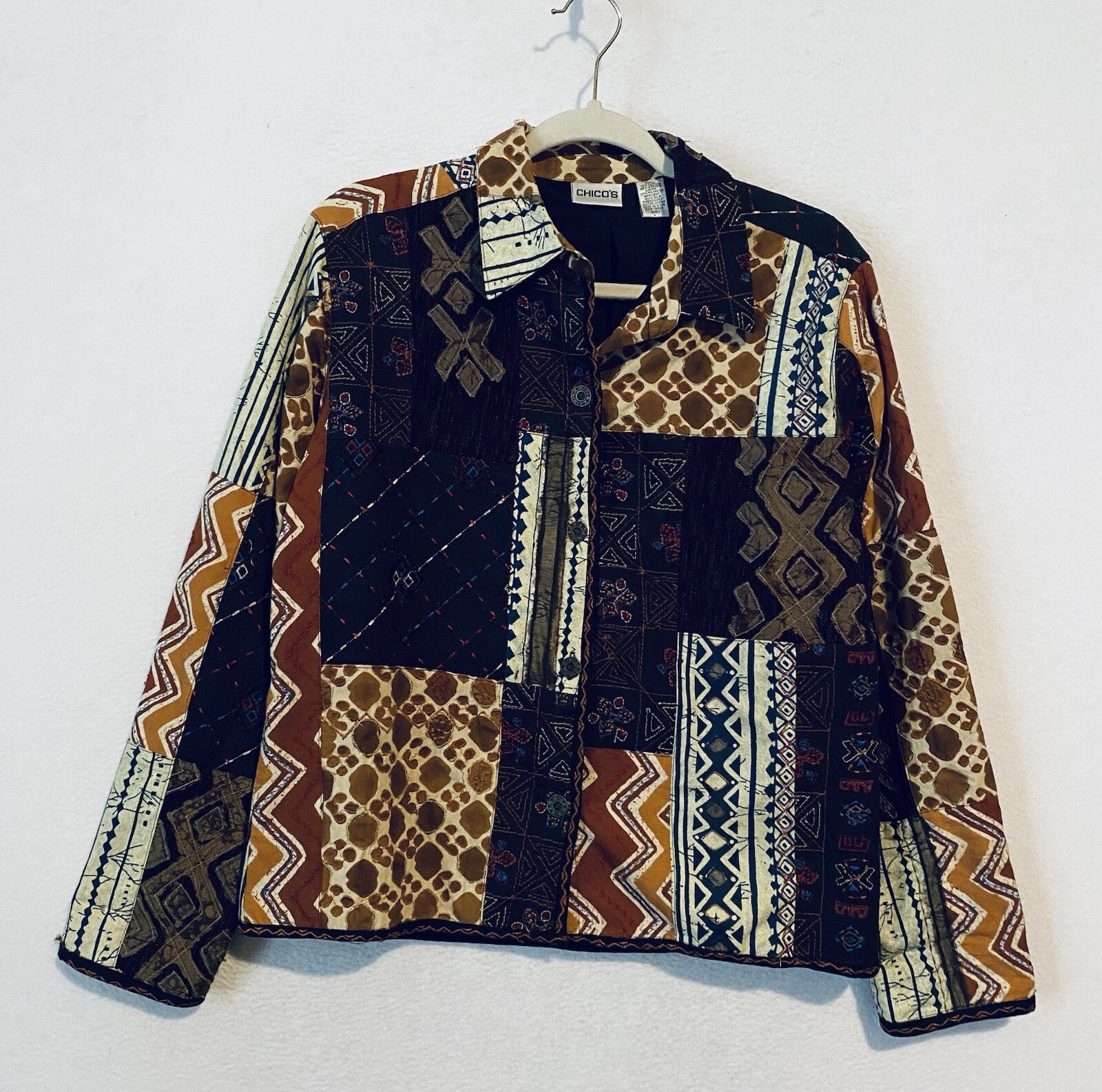 Chicos Jacket Womens Medium Boho Patchwork Tribal… - image 1