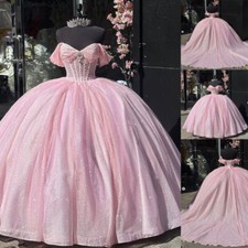 Pink Quinceanera Dresses Glitter Sweet 15 16 Birthday Pageant Beaded Ball Gowns