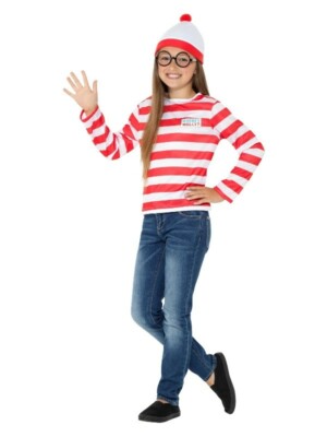 Where's Wally Kostüm-Set – Rot-weiß Gestreiftes T-Shirt Mit Mütze & Brille Für Karneval, Mottoparty & Cosplay