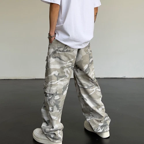 Men Cargo Pants Camouflage Outdoor Trousers Baggy Hip Hop Pocket Streetwear - Picture 8 of 10