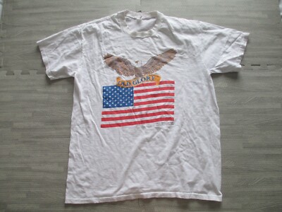 Vintage 90s Single Stitch T-Shirt Herren XL weiß Old Glory Eagle US Flagge