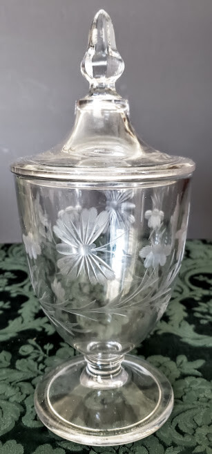 HEISEY Butterfly's Flowers Unique Rare Etched Lid'd Pedestal Glass