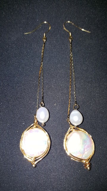 Iris & Lily Sterling Silver Freshwater Drop~Dangle Pearl Gold Earrings