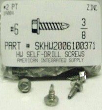 #6x3/8 Hex Washer Head Self Drilling Screws Steel Zinc Plated (100)