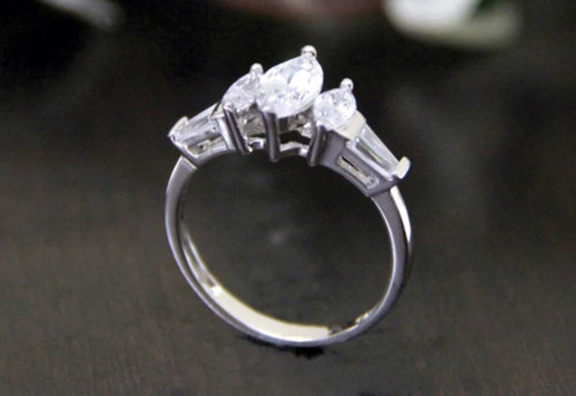 Bague Cocktail Diamant Marquise - Argent 925 - Taille 7 - Création Platinadesign01
