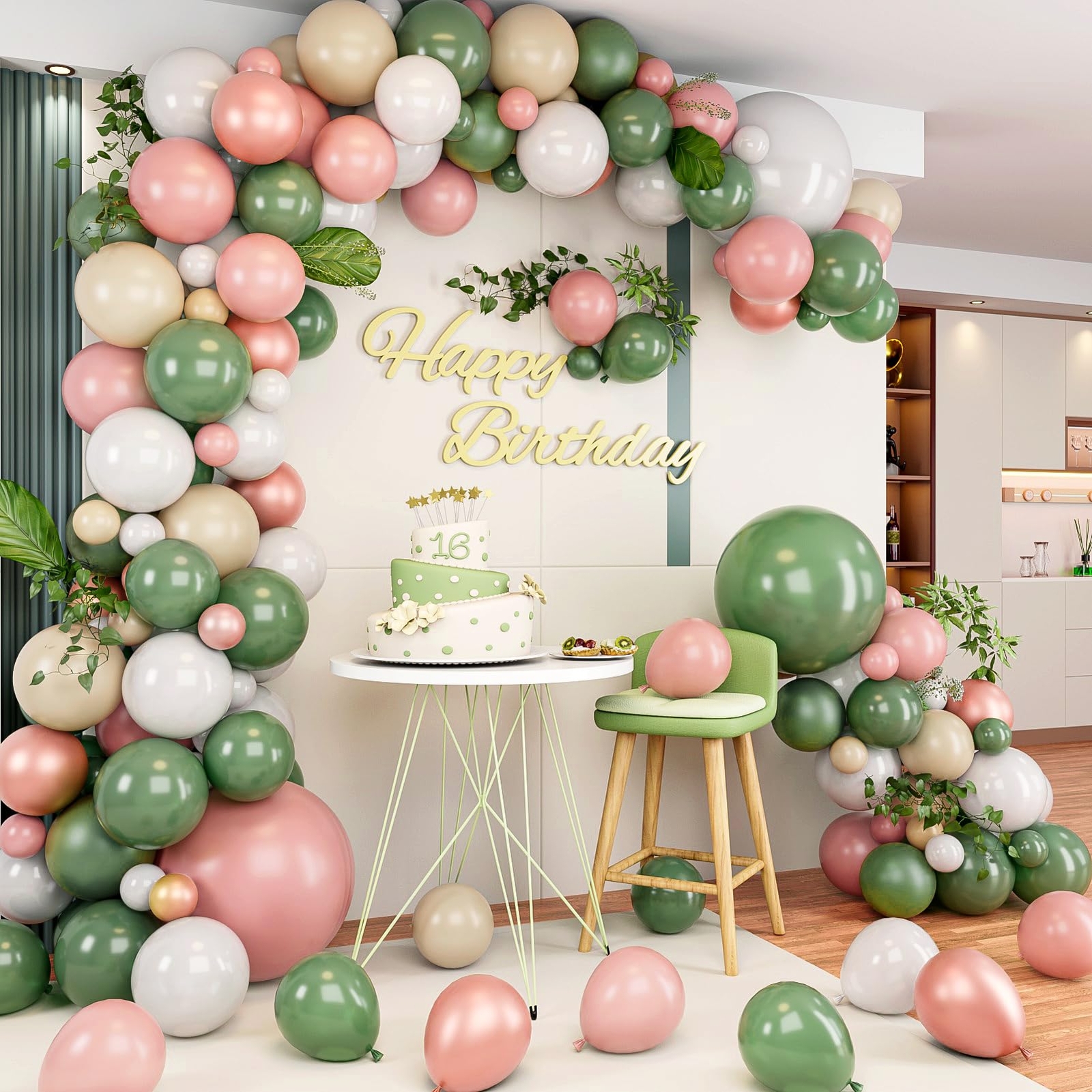 Sage Green Pink Balloon Garland Kit138PCS Light Pink Olive Green Blush Aprico...