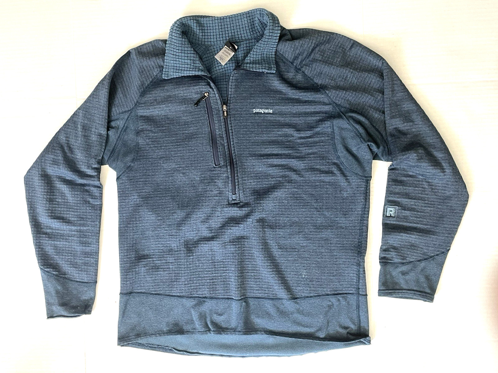 PATATONIA REGULADOR Hombres Grande Azul Waffle Polar Pullover Camisa Cremallera Cuello Capa