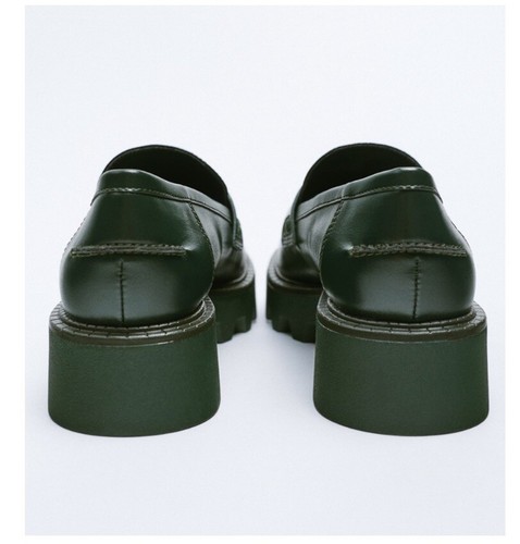 ZARA TREADED SOLE LOAFERS GREEN SIZE 