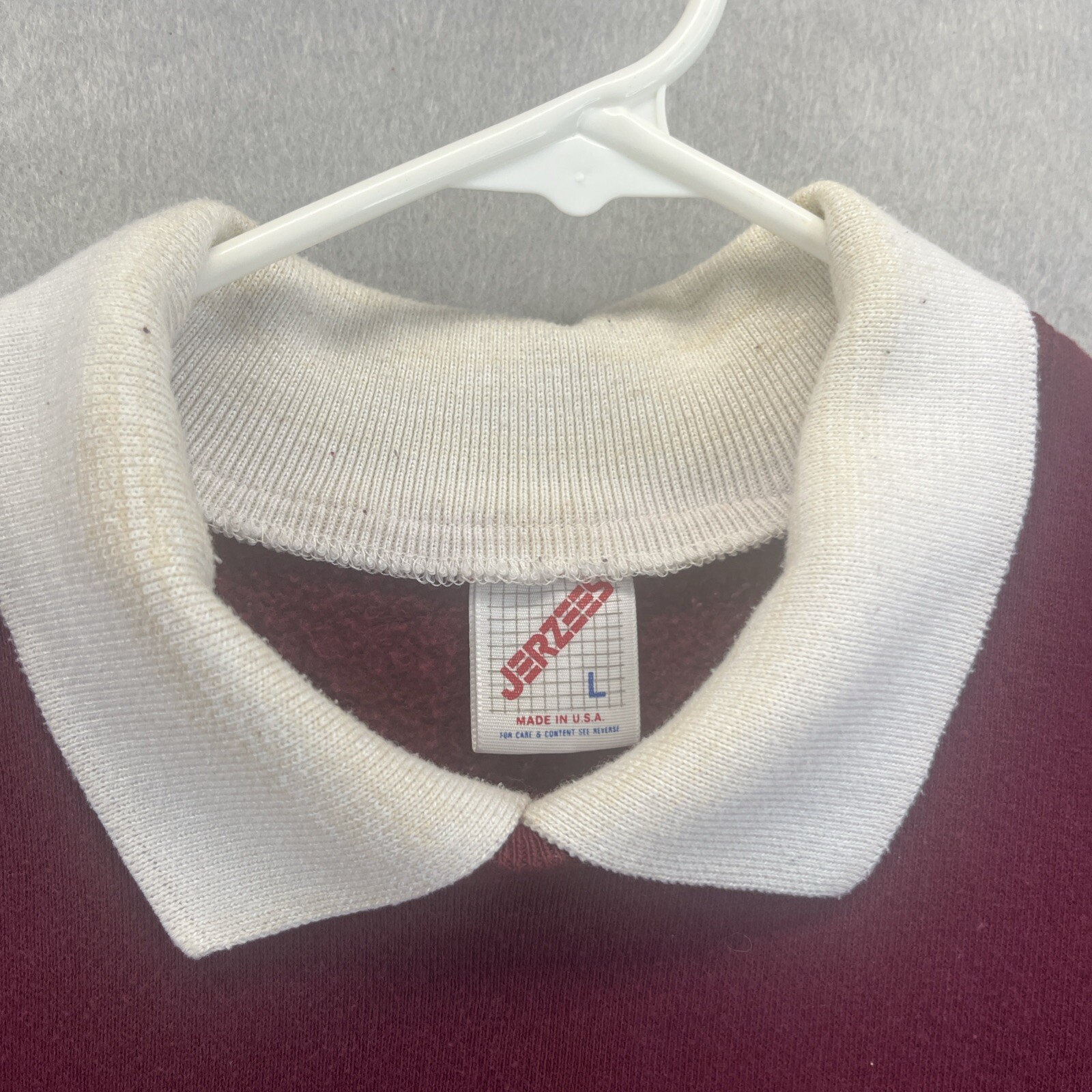 Jerzees Maroon L Collared Patchwork Sweatshirt Co… - image 5