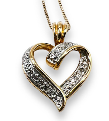 Goldfarben Sterlingsilber Diamant Herz Anhänger Halskette Set 18''