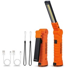 2 Pack LED COB Work Light USB Rechargeable with Magnetic Base for Workshop