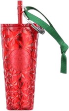 STARBUCKS NEW 2023 Christmas Holiday Cup Ornament Keychain RED PRISM DIAMOND NIB