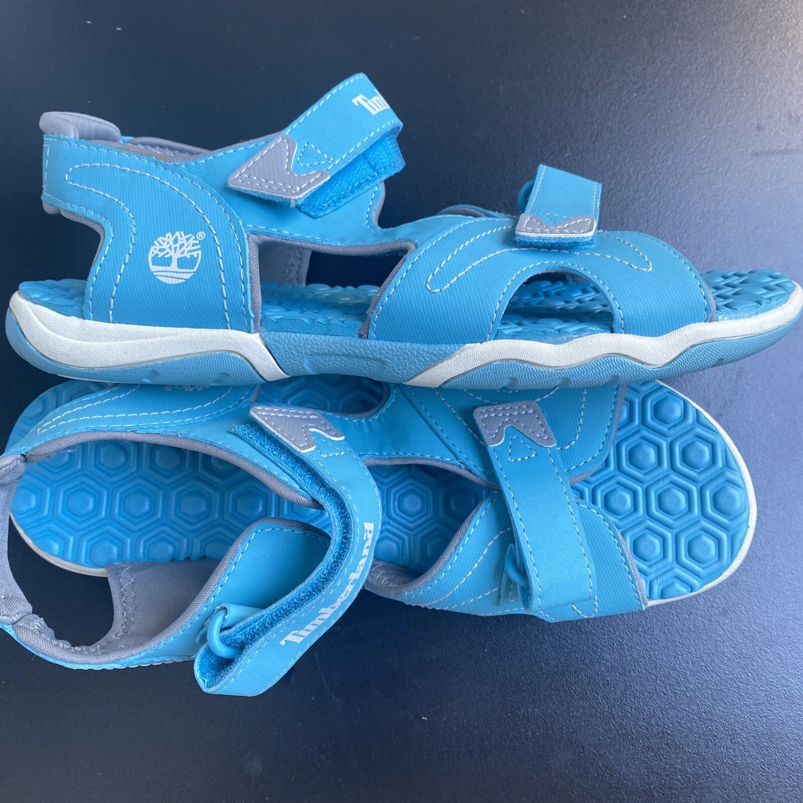 Nuove scarpe sandali da esterno Timberland da donna blu doppio gancio e anello basse taglia 9 5 M