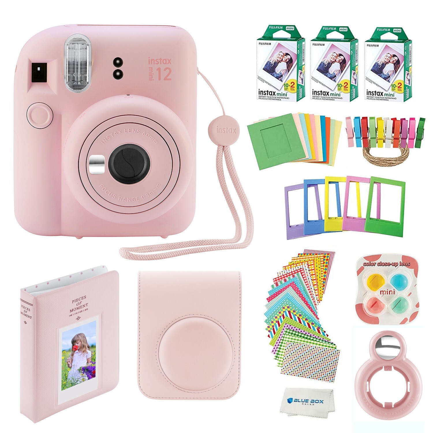 Fujifilm Instax Mini 12 Instant Camera Bundle with Case & 60 Films in Blossom Pink