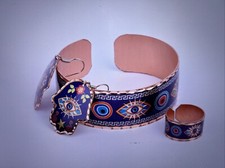 Colorful Copper Ring, Earrings and Bracelet Set Handcrafted Perfect For Gift D01