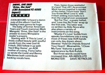 Drive, She Said Self-Titled Vintage ORIGINAL 1989 Kerrang ALBUM REVIEW ARTICLE