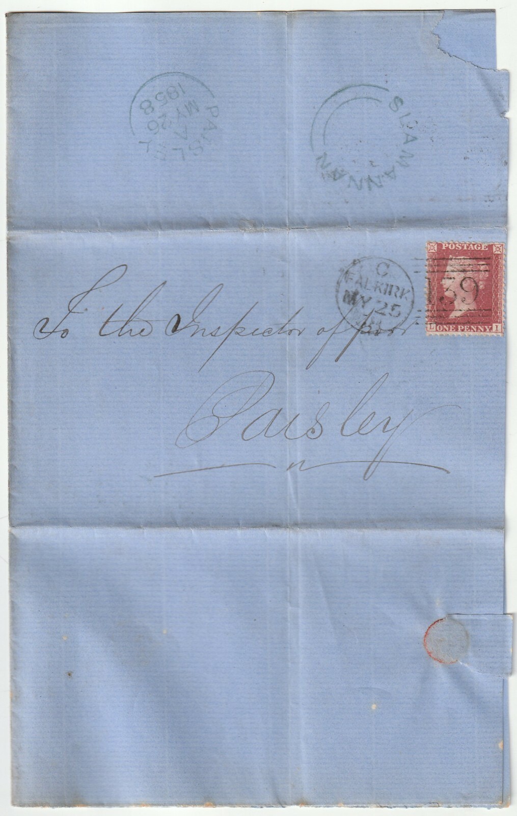 1853? =579= NUMERAL NORTH WALSHAM NORFOLK TO WRIGHT AT ORDNANCE OFFICE LONDON
