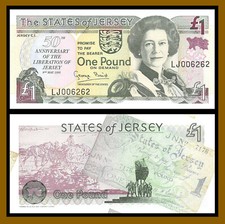 Jersey 1 Pound, 1995 P-25, Low 4 Digit Serial 006262, 50 Anniversary Liberation